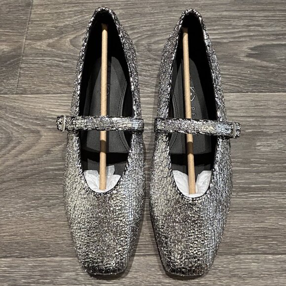NEW Katy Petty The Evie Mary Jane Flats Size 10 / 40 Silver Metallic Memory Foam - Picture 3 of 10